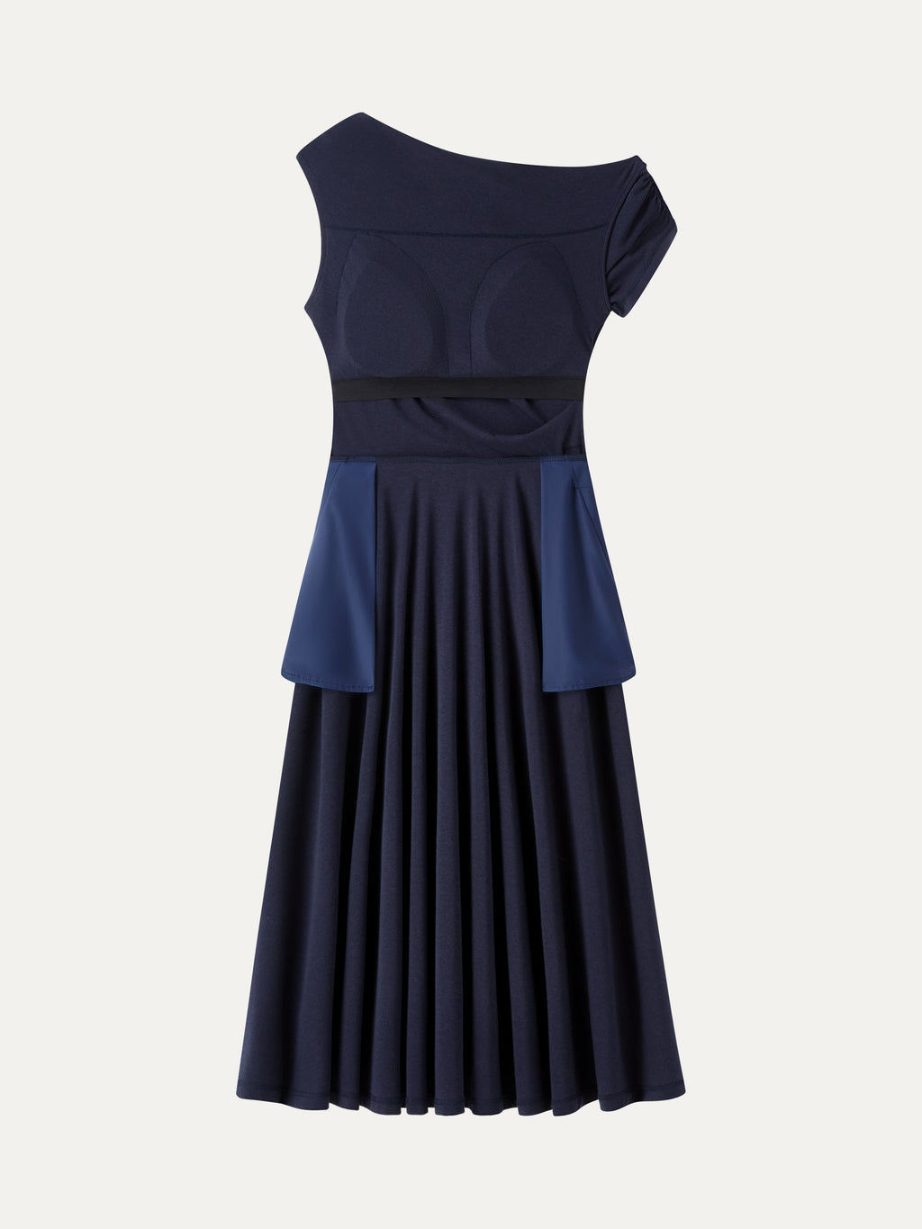 Vestido brami midi de hombro asimétrico con bolsillos