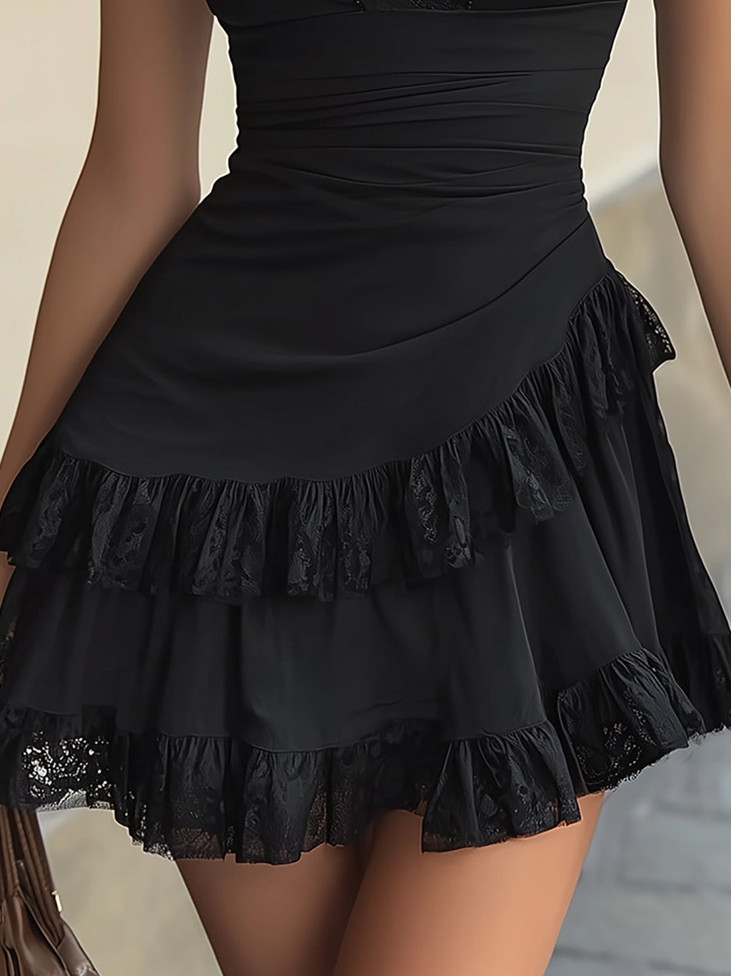Vestido corto Mira de bajo escalonado con volantes
