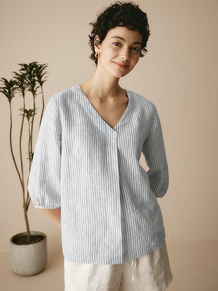 Top Leah de Lino con Manga Abullonada