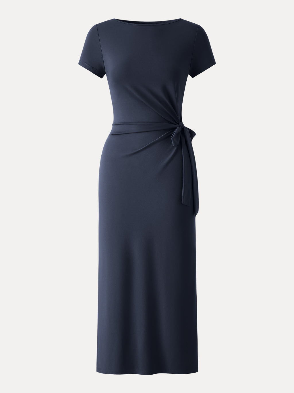 Vestido midi con lazo lateral en la cintura y abertura