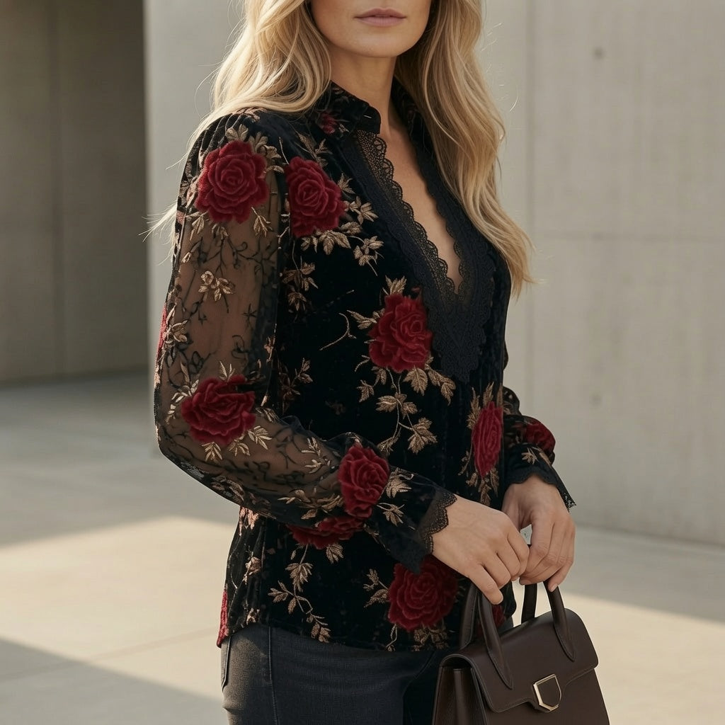 Blusa Rosie de terciopelo bordada con rosas