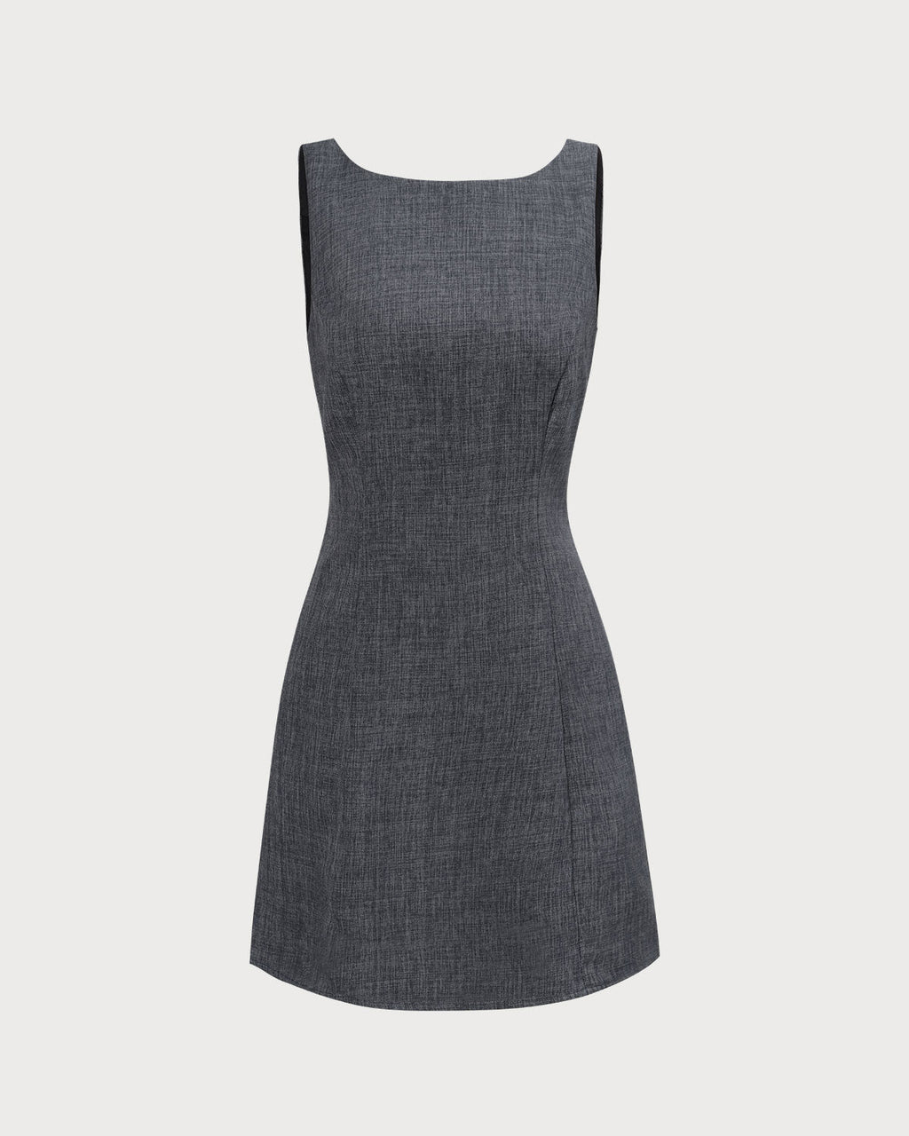 Vestido corto gris sin mangas con cuello barco