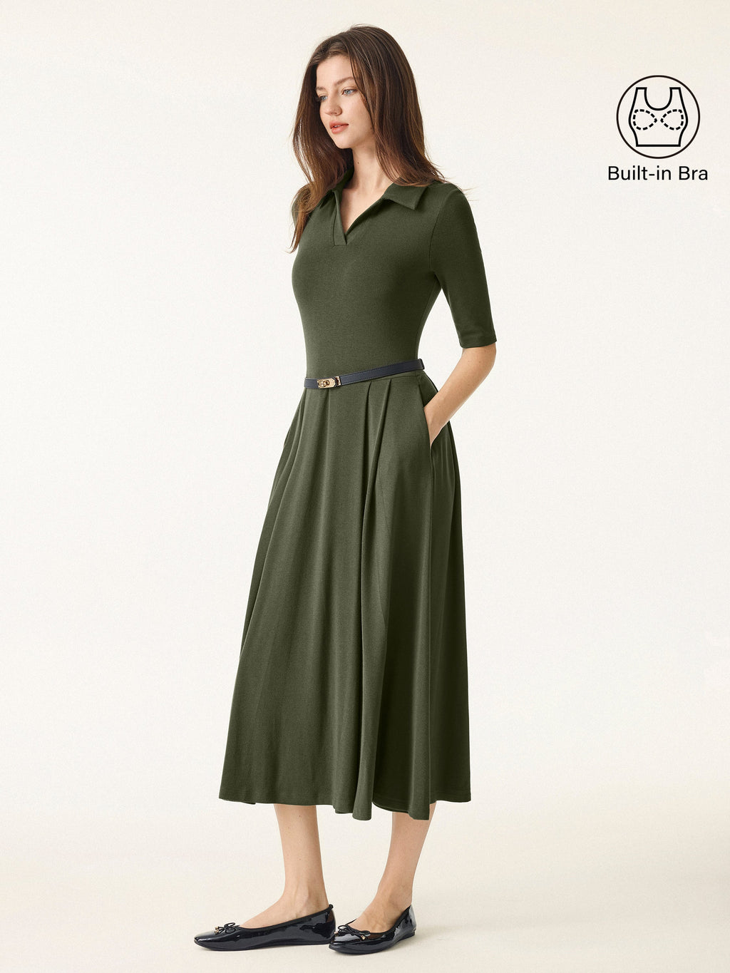 Vestido midi brami de cuello polo y manga a codo