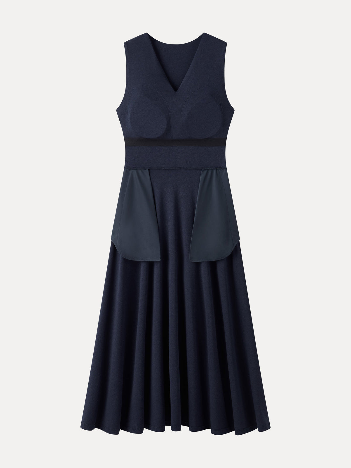 Vestido midi brami acanalado de cuello en V y línea A