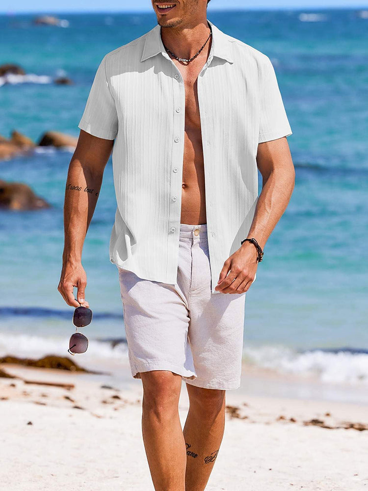 Camisa texturizada de playa de manga corta