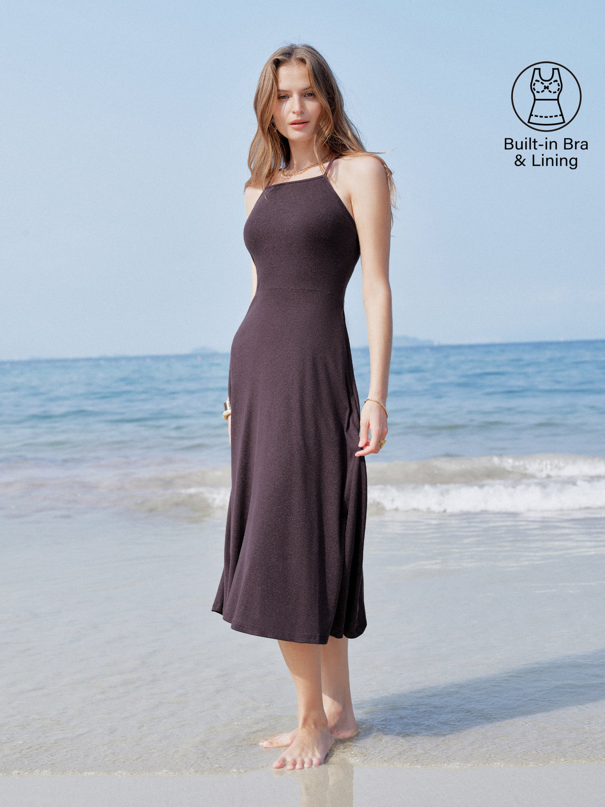 Vestido brami midi de lino y tirantes finos