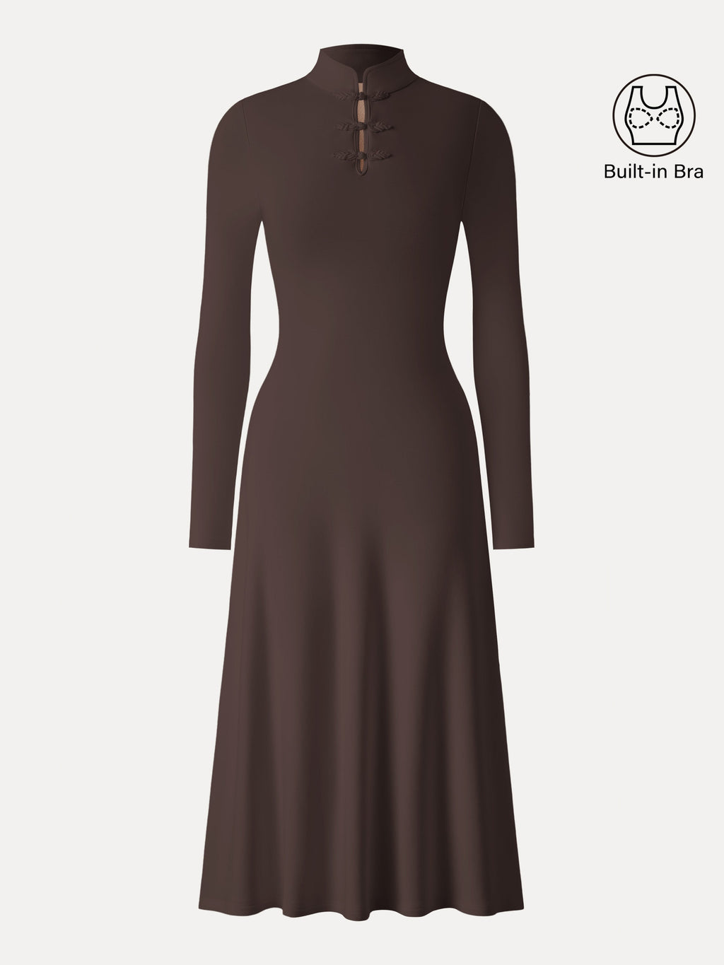 Vestido brami midi de cuello mao con botones de bola, edición limitada