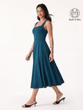 Vestido brami midi de cuello cuadrado con bolsillos