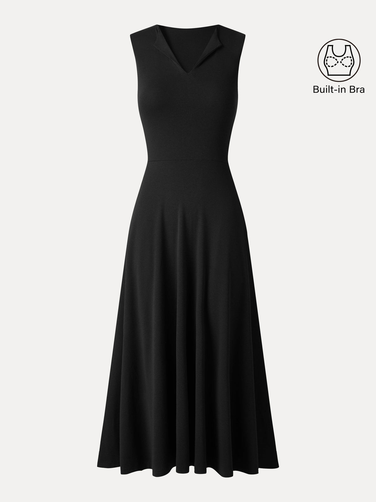 Vestido midi brami acanalado de cuello en V y línea A