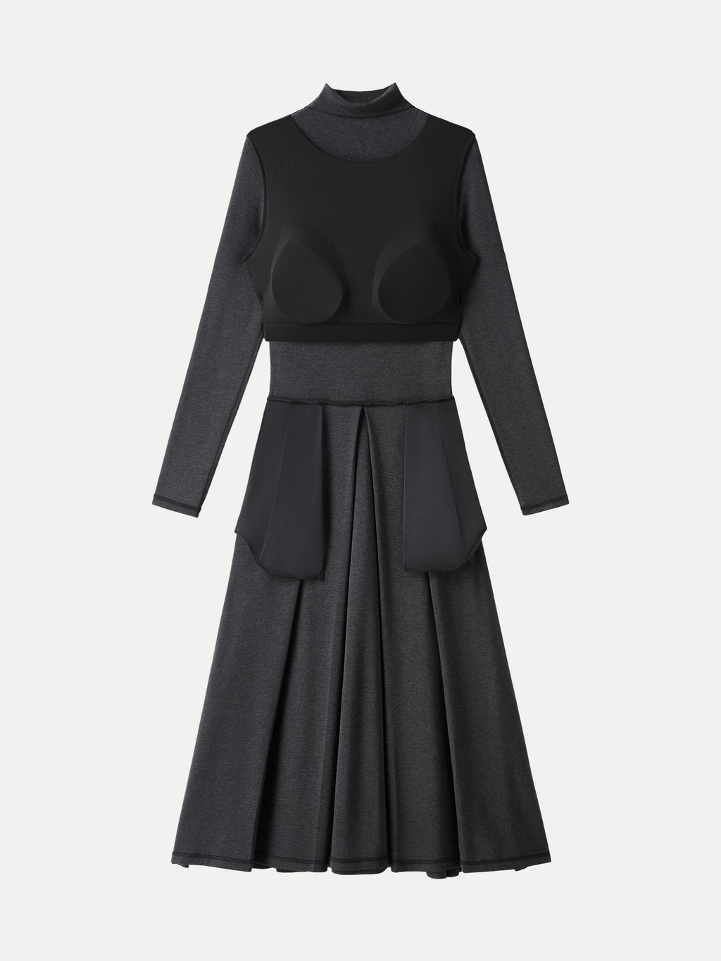 Vestido brami midi de cuello alto plisado con bolsillos