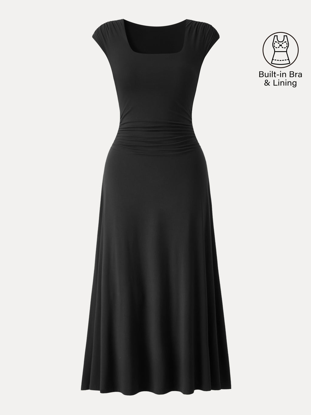 Vestido brami midi de cuello cuadrado fruncido con mangas casquillo