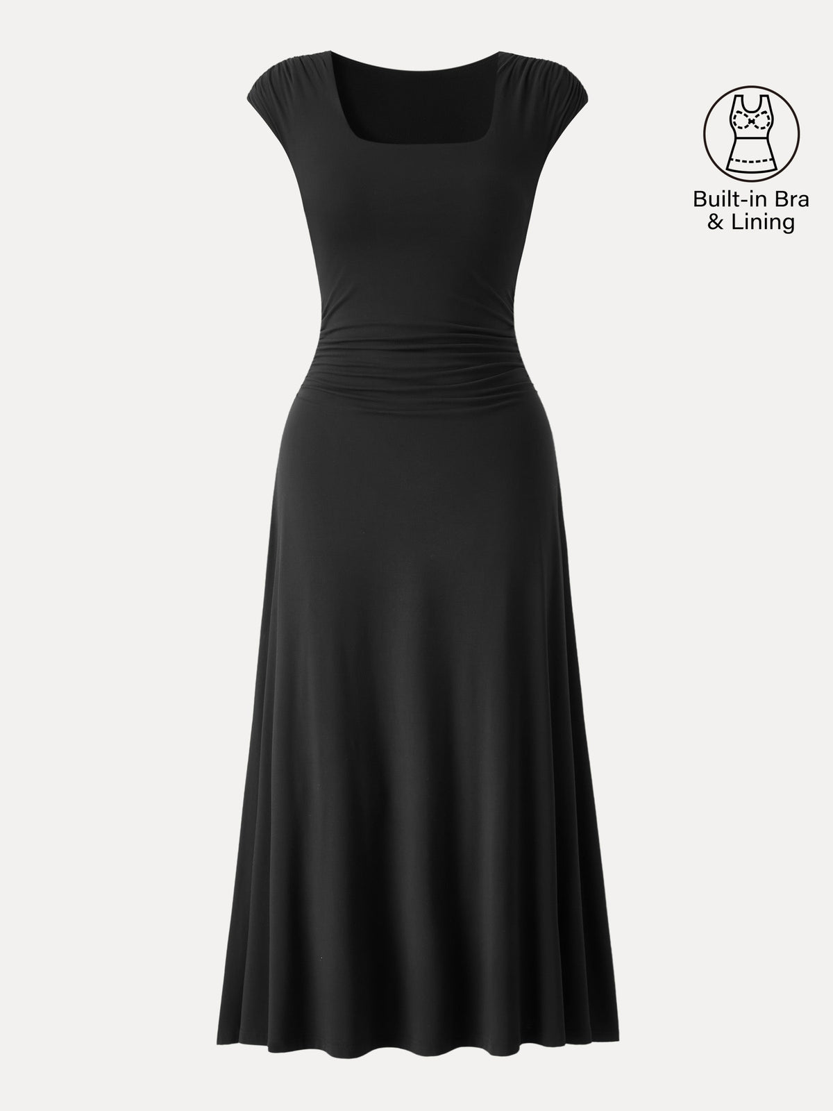 Vestido brami midi de cuello cuadrado fruncido con mangas casquillo
