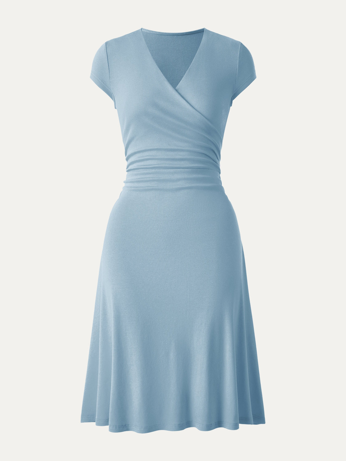 Vestido midi cruzado de cuello en V con mangas cortas
