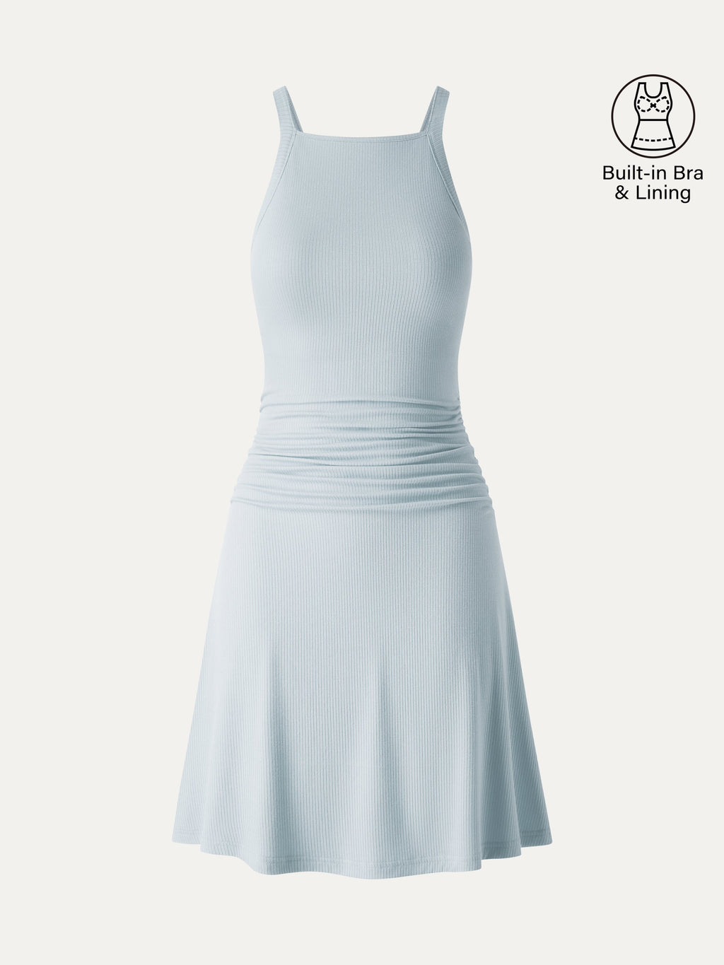 Vestido corto brami de cuello cuadrado fruncido y sensación fresca