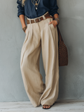 Pantalón caqui de algodón y lino casual