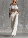 Pantalón ancho beige con cordón ajustable