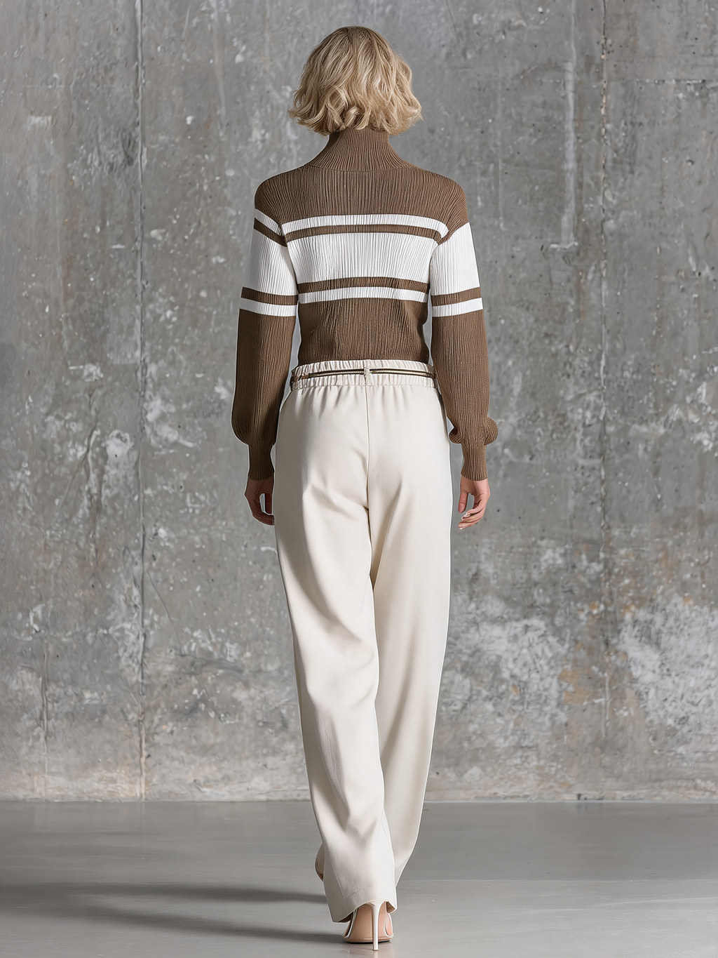Pantalón ancho beige con cordón ajustable