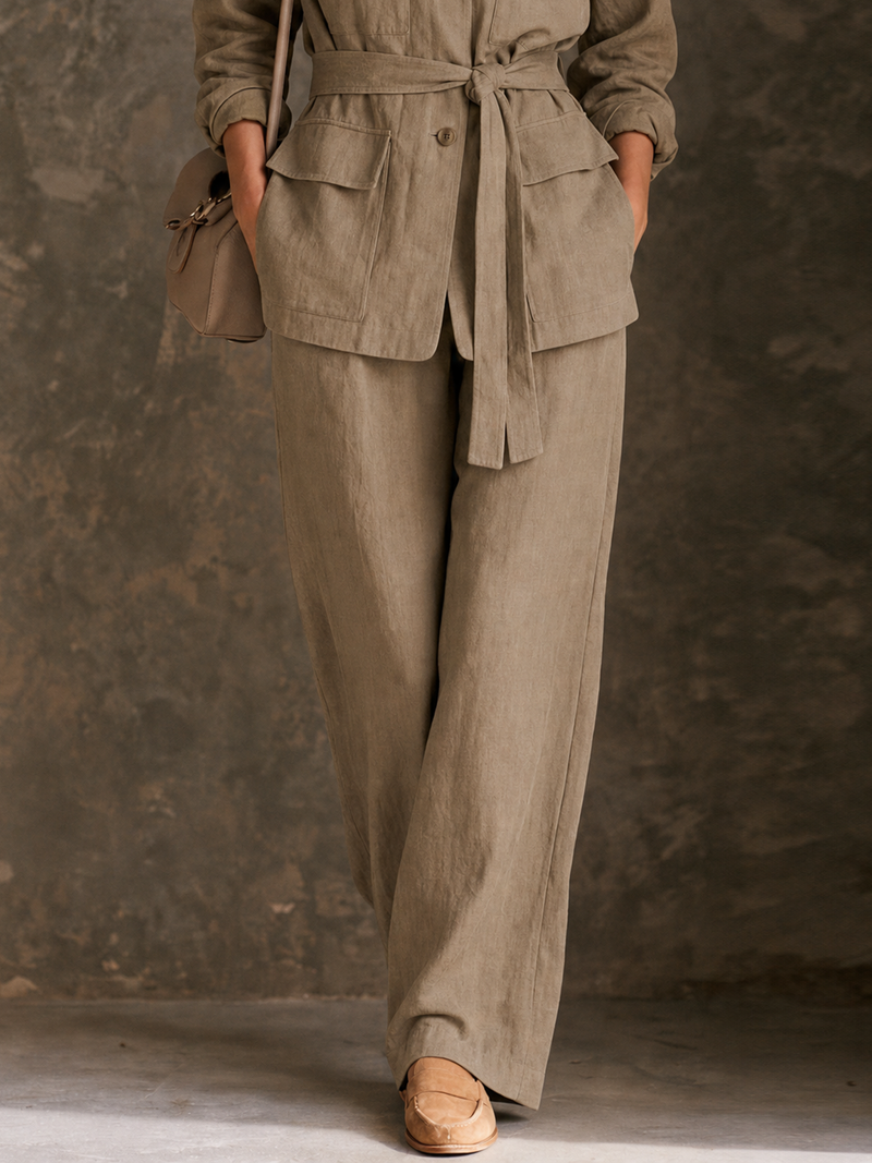 Pantalón recto de lino minimalista