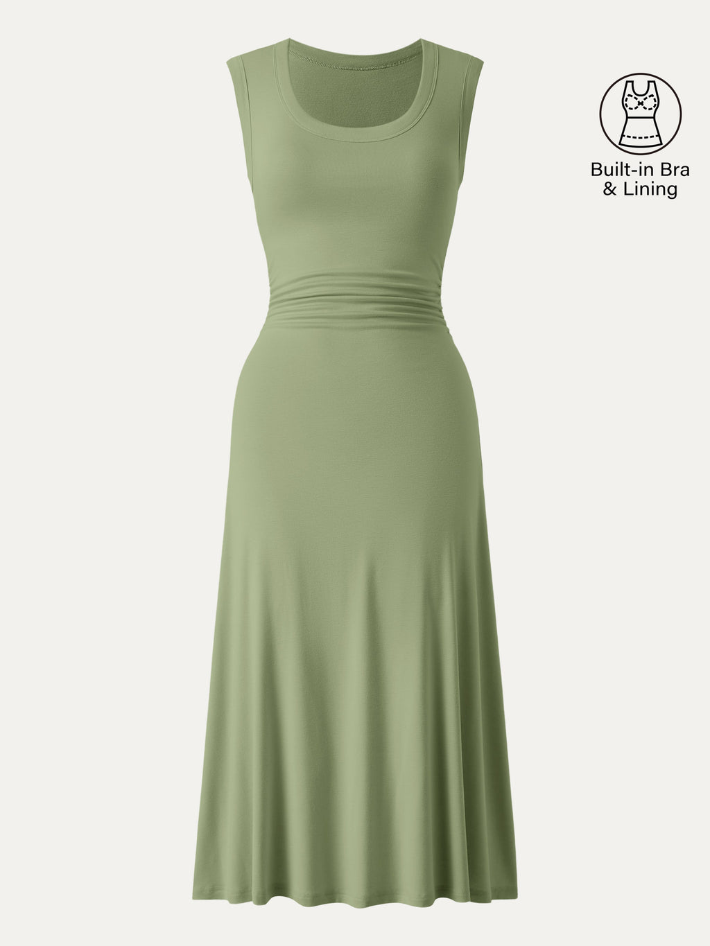 Vestido midi brami de escote redondo con fruncido lateral