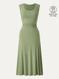Vestido midi brami de escote redondo con fruncido lateral