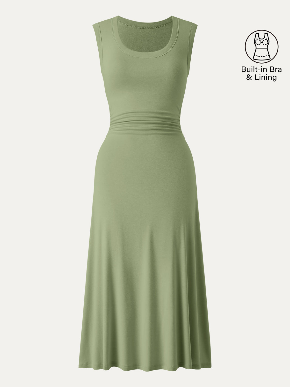 Vestido midi brami de escote redondo con fruncido lateral