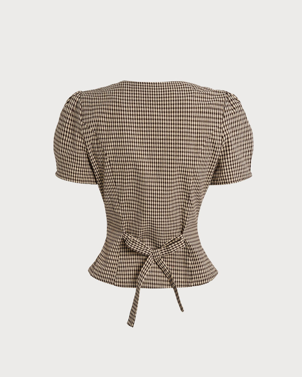 Blusa de cuadros marrones con mangas abullonadas