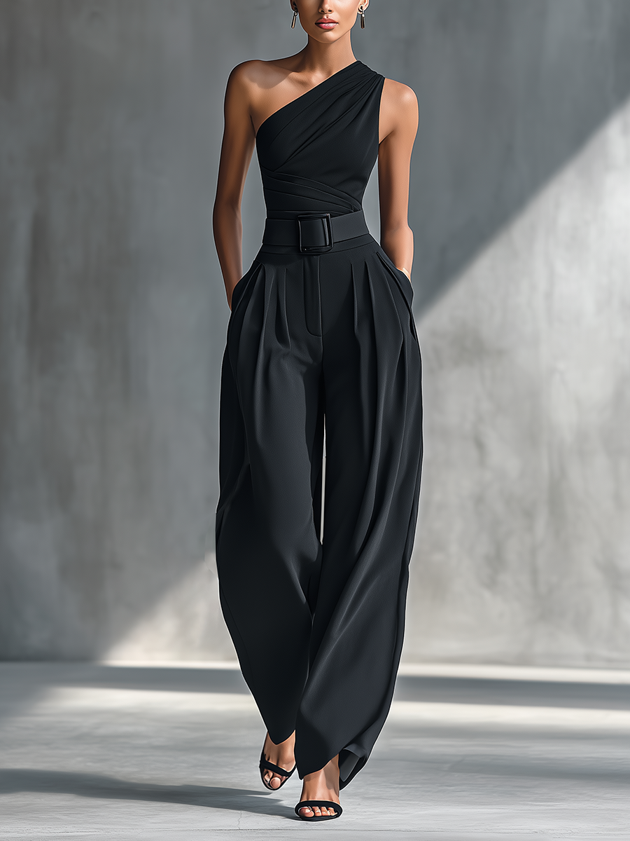 Pantalón negro ancho con drapeado