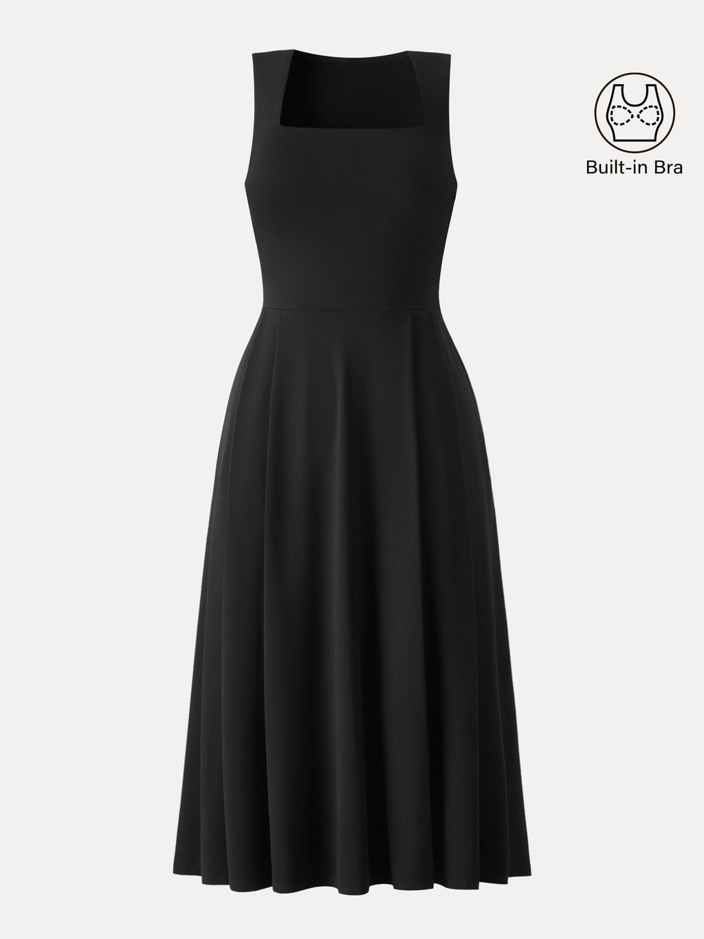 Vestido midi negro brami de cuello cuadrado