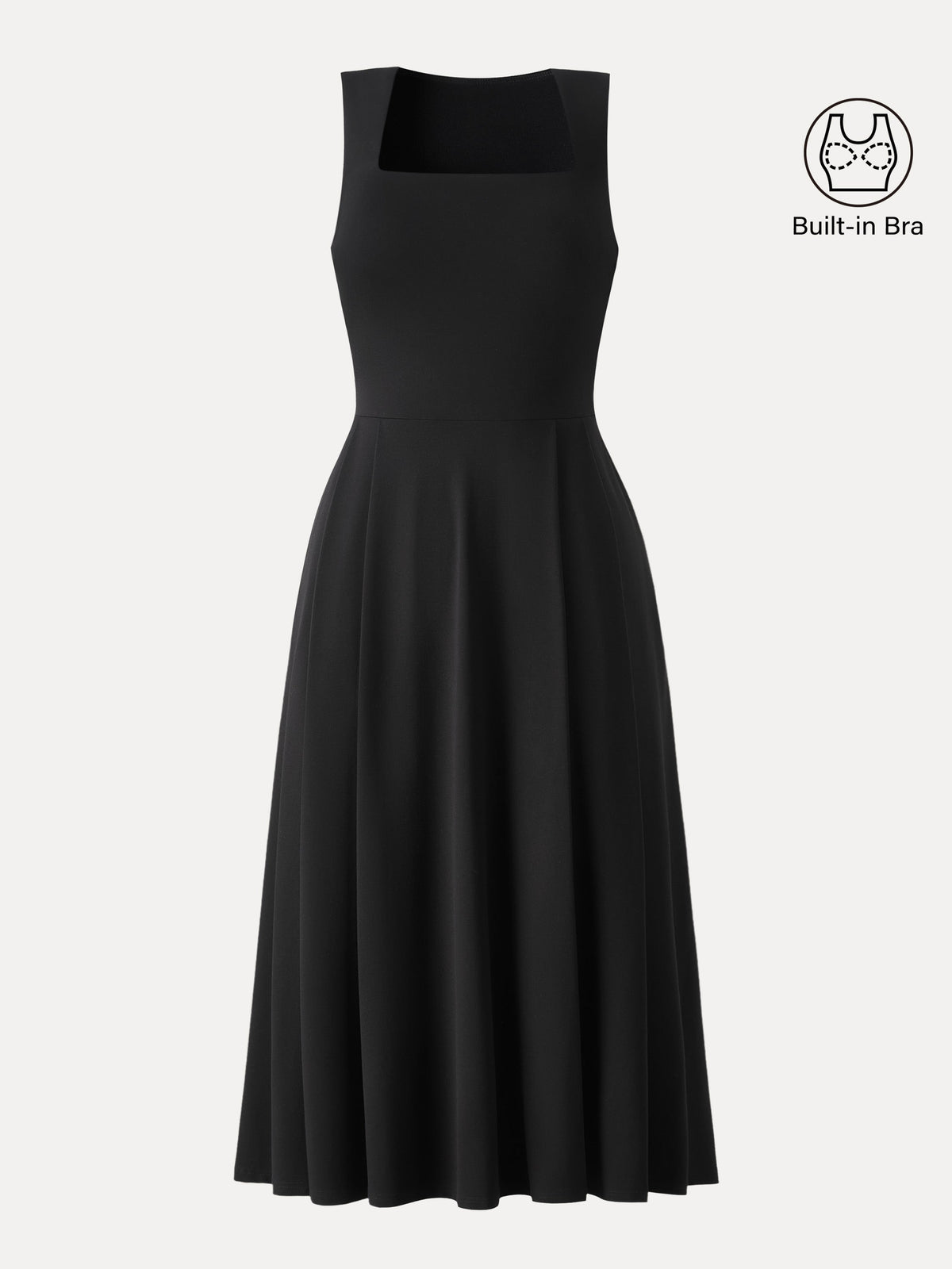 Vestido midi negro brami de cuello cuadrado