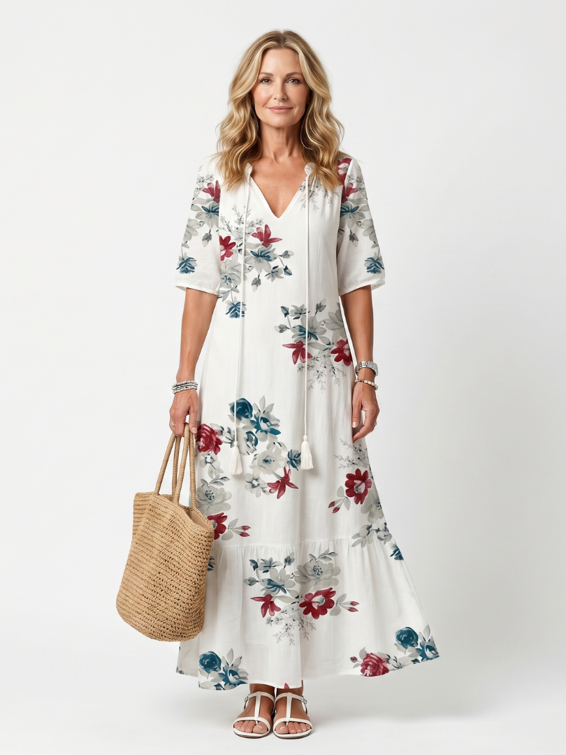 Vestido midi Maeva floral con lazos de borlas
