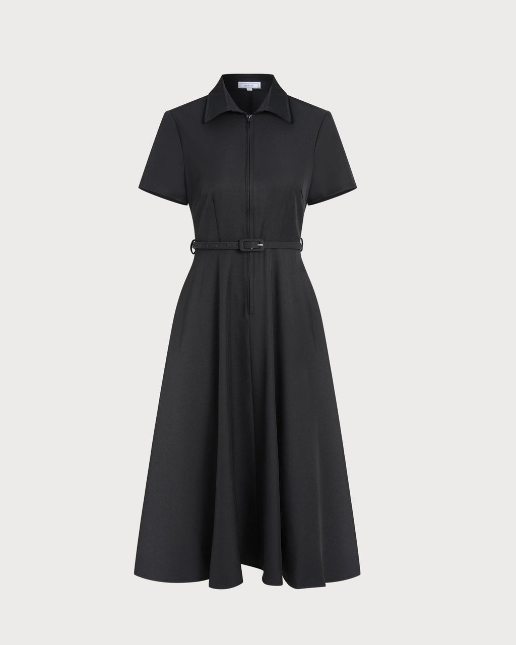 Vestido midi negro con cinturón de silueta en A