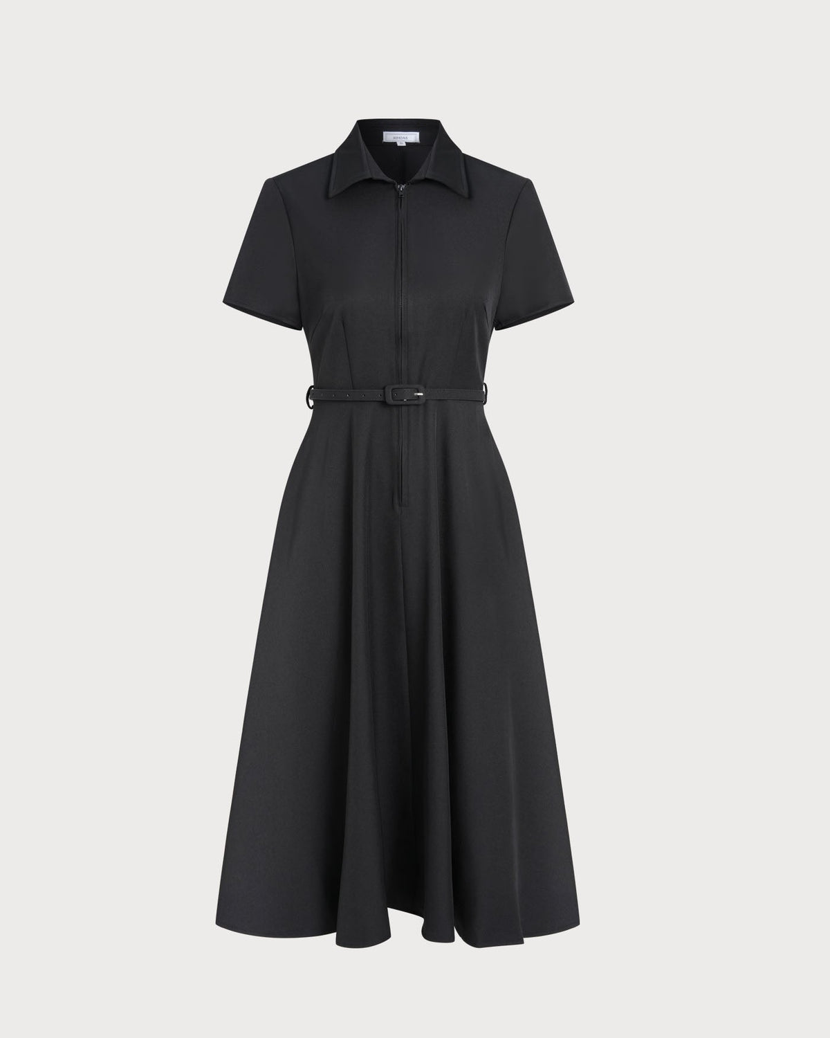 Vestido midi negro con cinturón de silueta en A