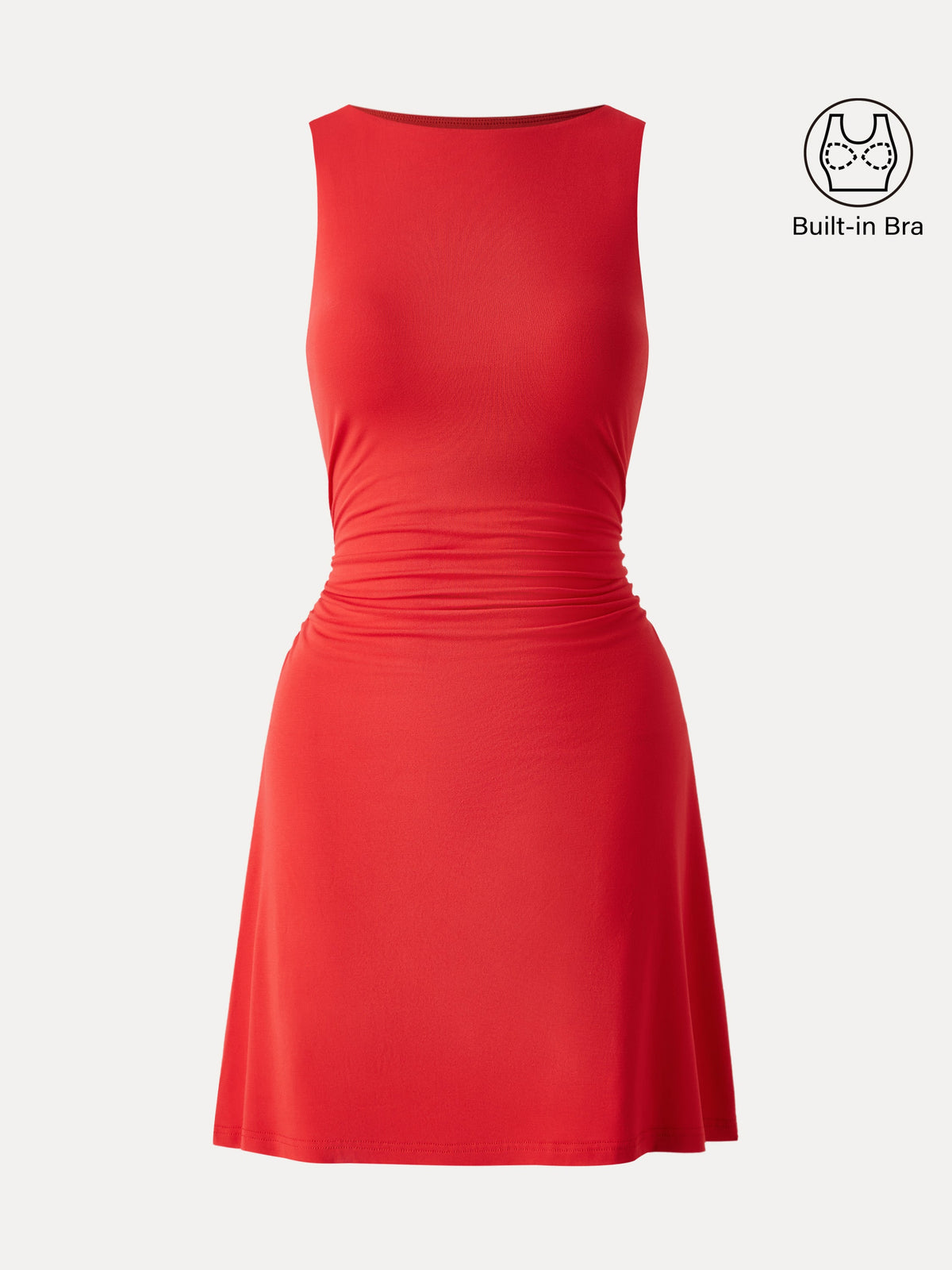 Vestido brami mini línea A de cuello barco fruncido