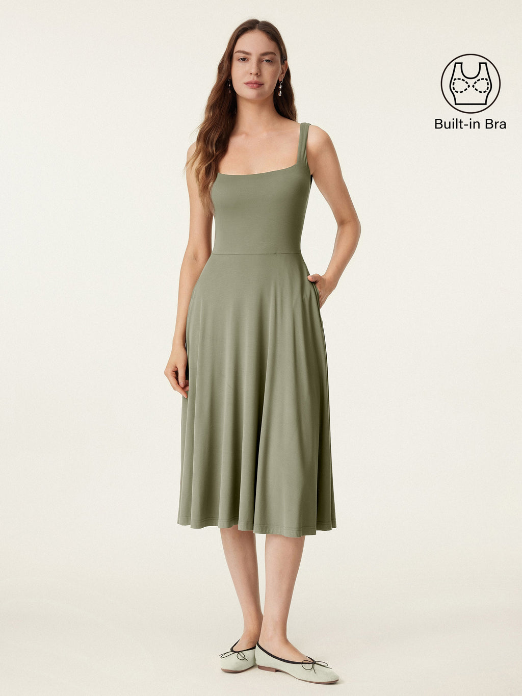 Vestido brami midi vaporoso de cuello cuadrado