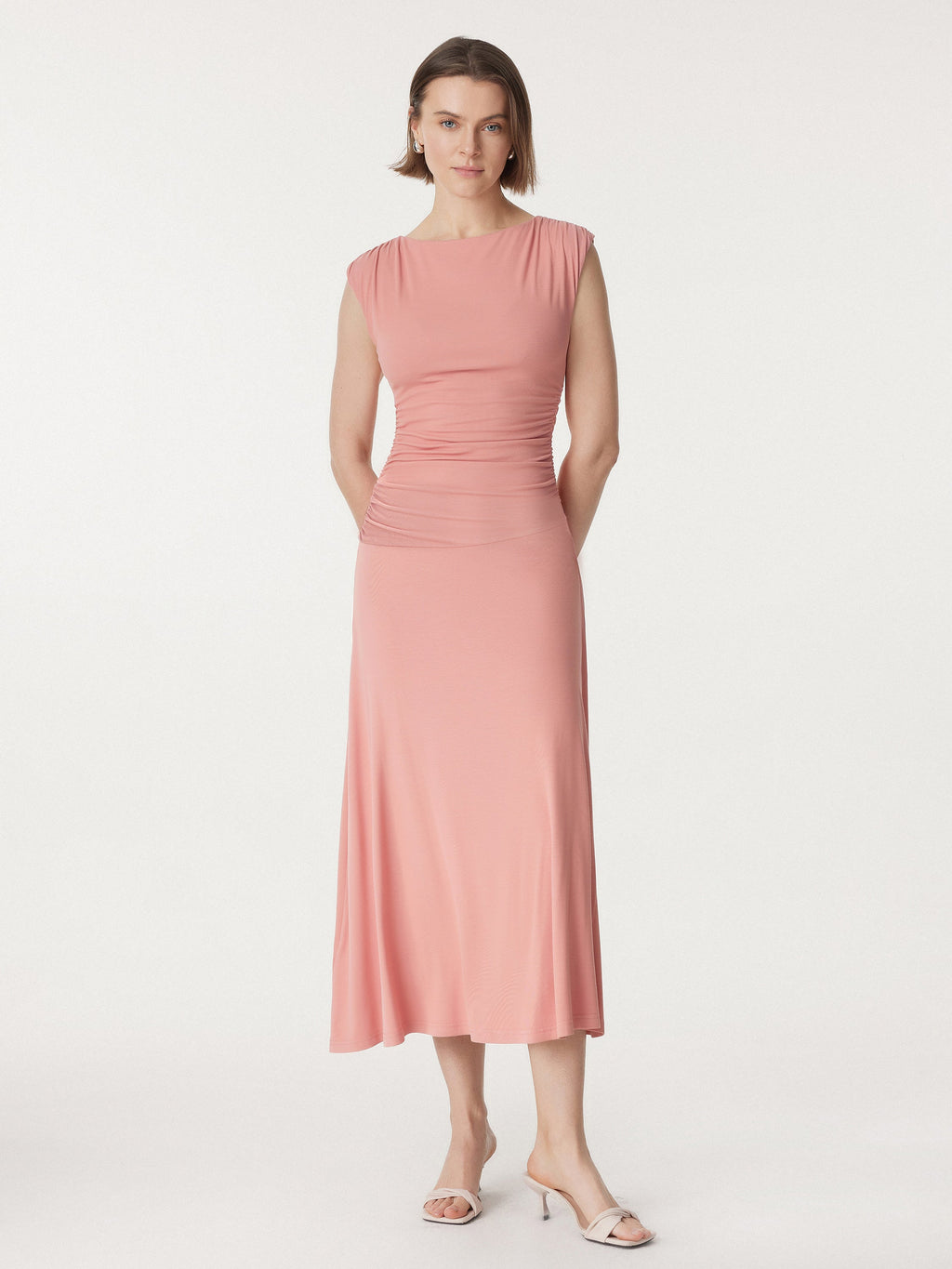 Vestido maxi fruncido lateral de sensación fresca