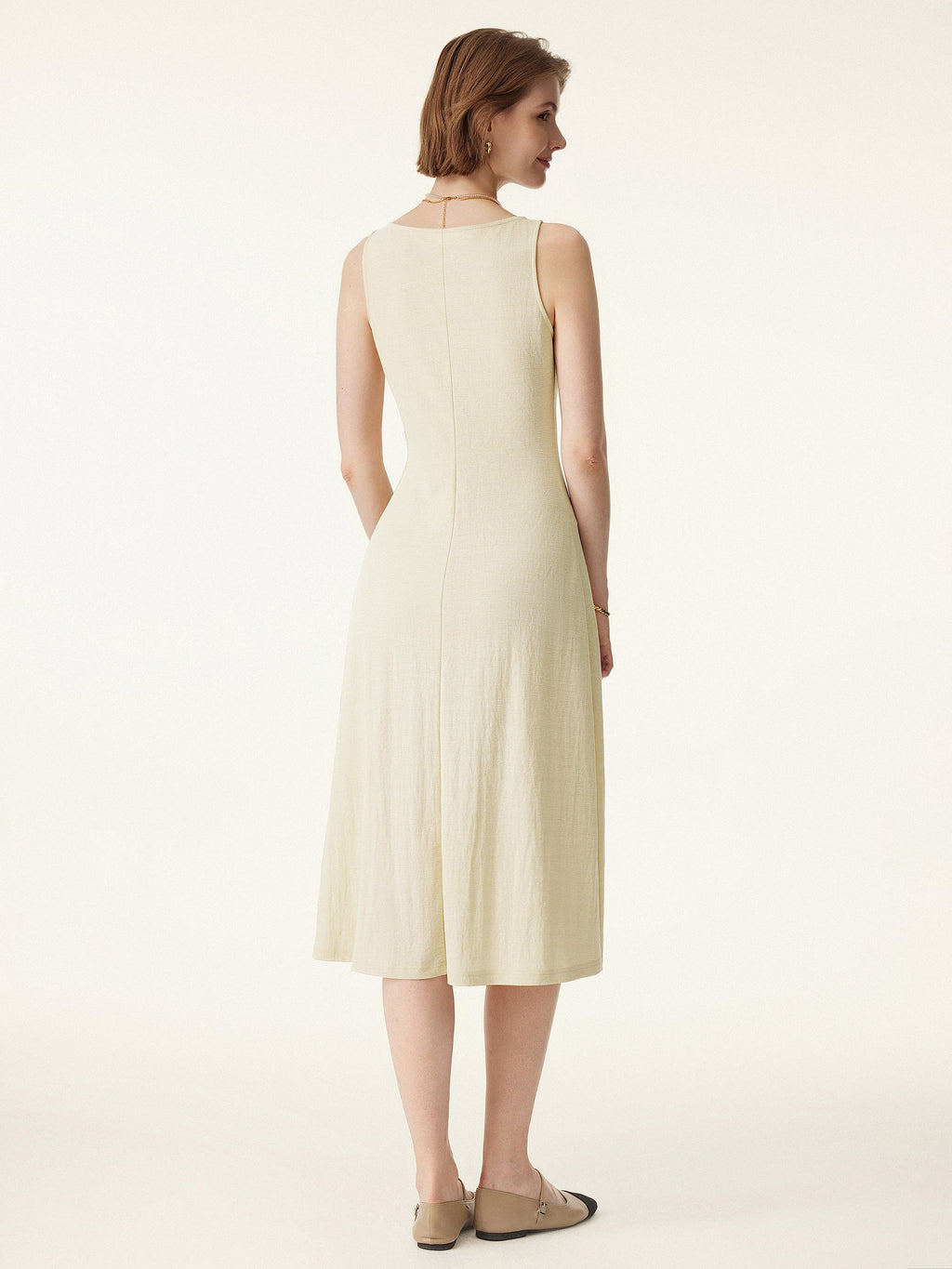 Vestido midi chaleco de cuello en V con botones, multiusos