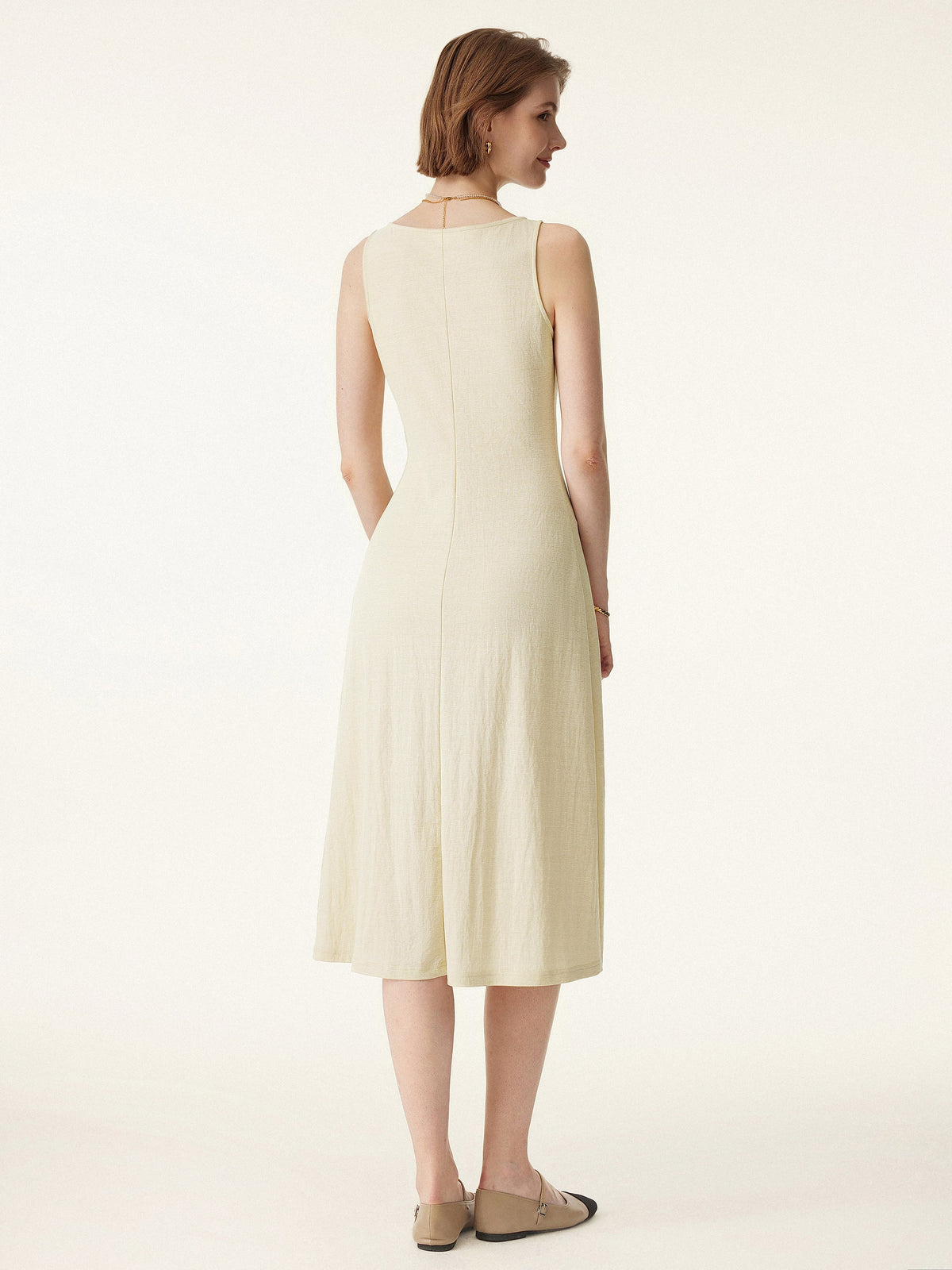 Vestido midi chaleco de cuello en V con botones, multiusos