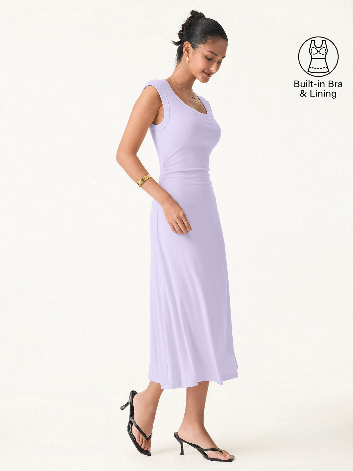 Vestido midi brami de escote redondo con fruncido lateral
