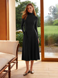 Vestido brami midi de cuello alto plisado con bolsillos