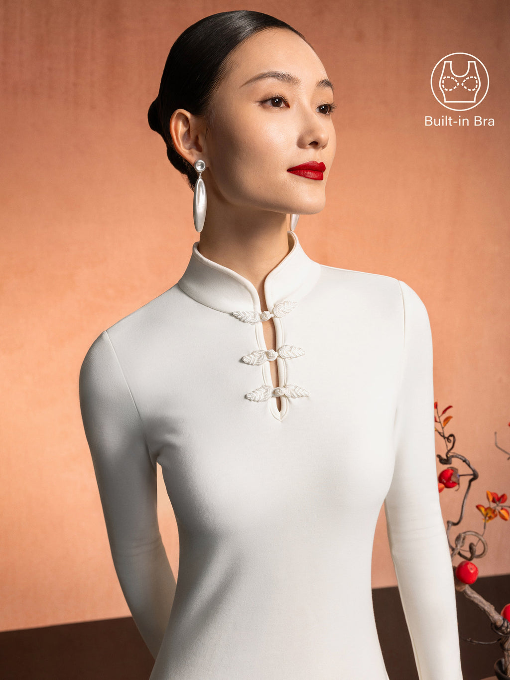 Vestido brami midi de cuello mao con botones de bola, edición limitada