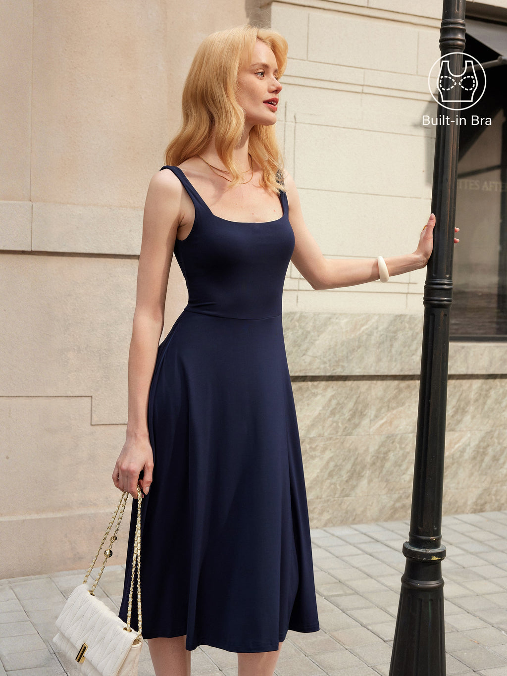 Vestido brami midi vaporoso de cuello cuadrado