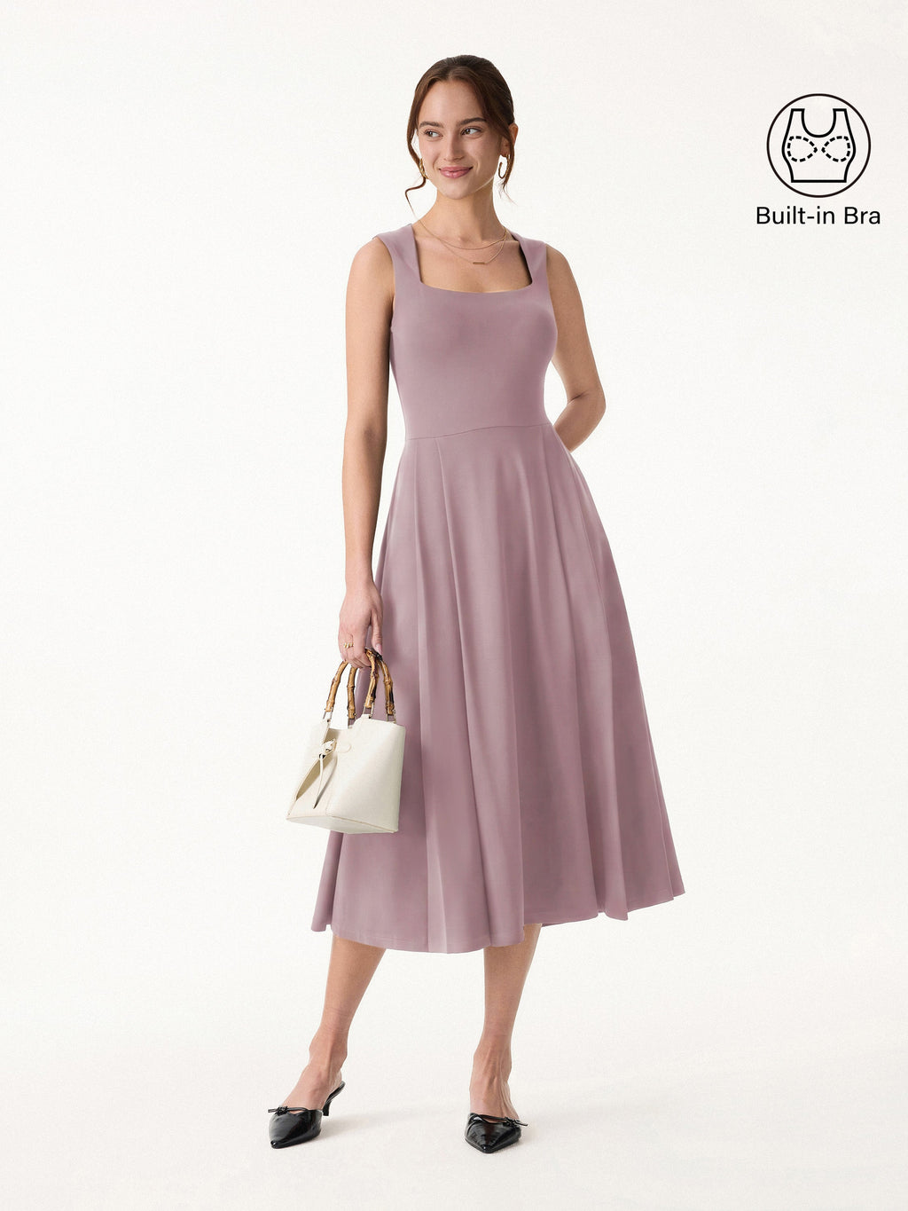Vestido midi negro brami de cuello cuadrado
