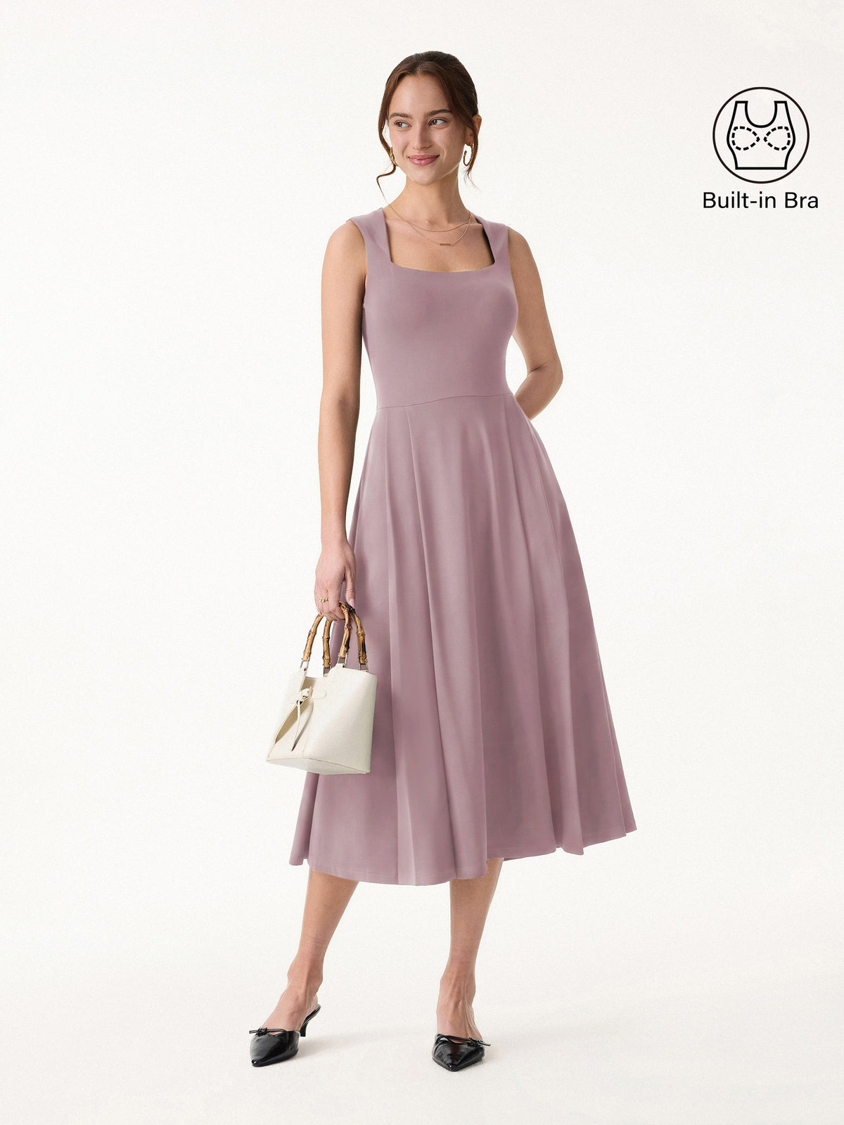 Vestido midi negro brami de cuello cuadrado