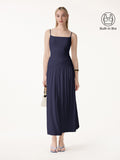 Vestido brami maxi fruncido de tirantes finos, no transparente