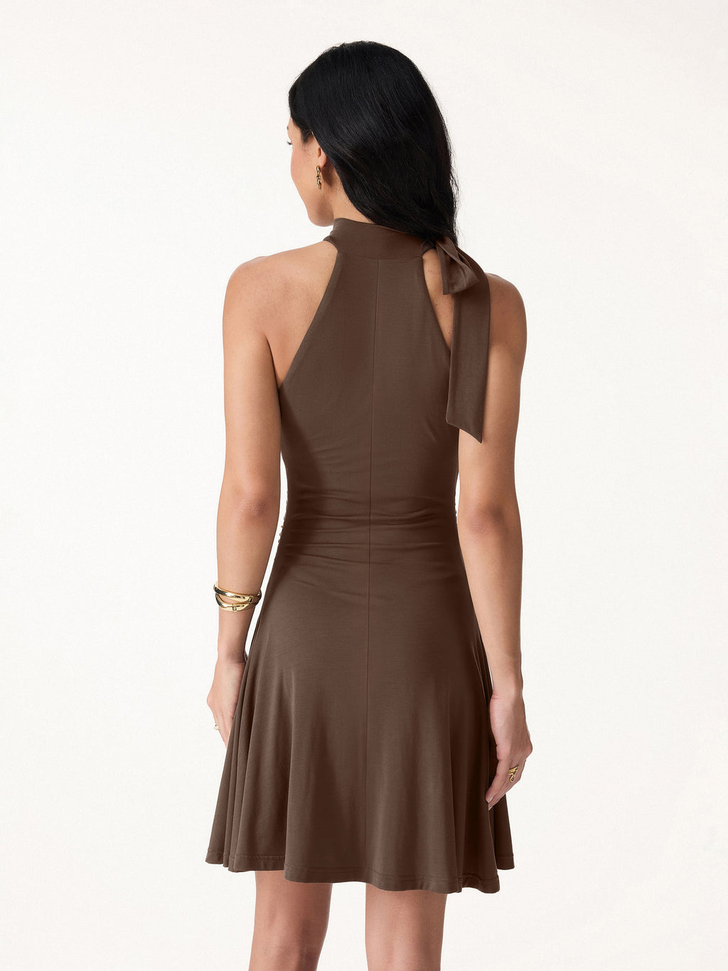 Vestido brami mini de cuello alto con lazo y fruncido