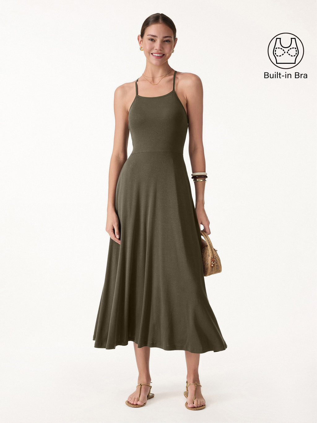 Vestido brami midi de lino y tirantes finos