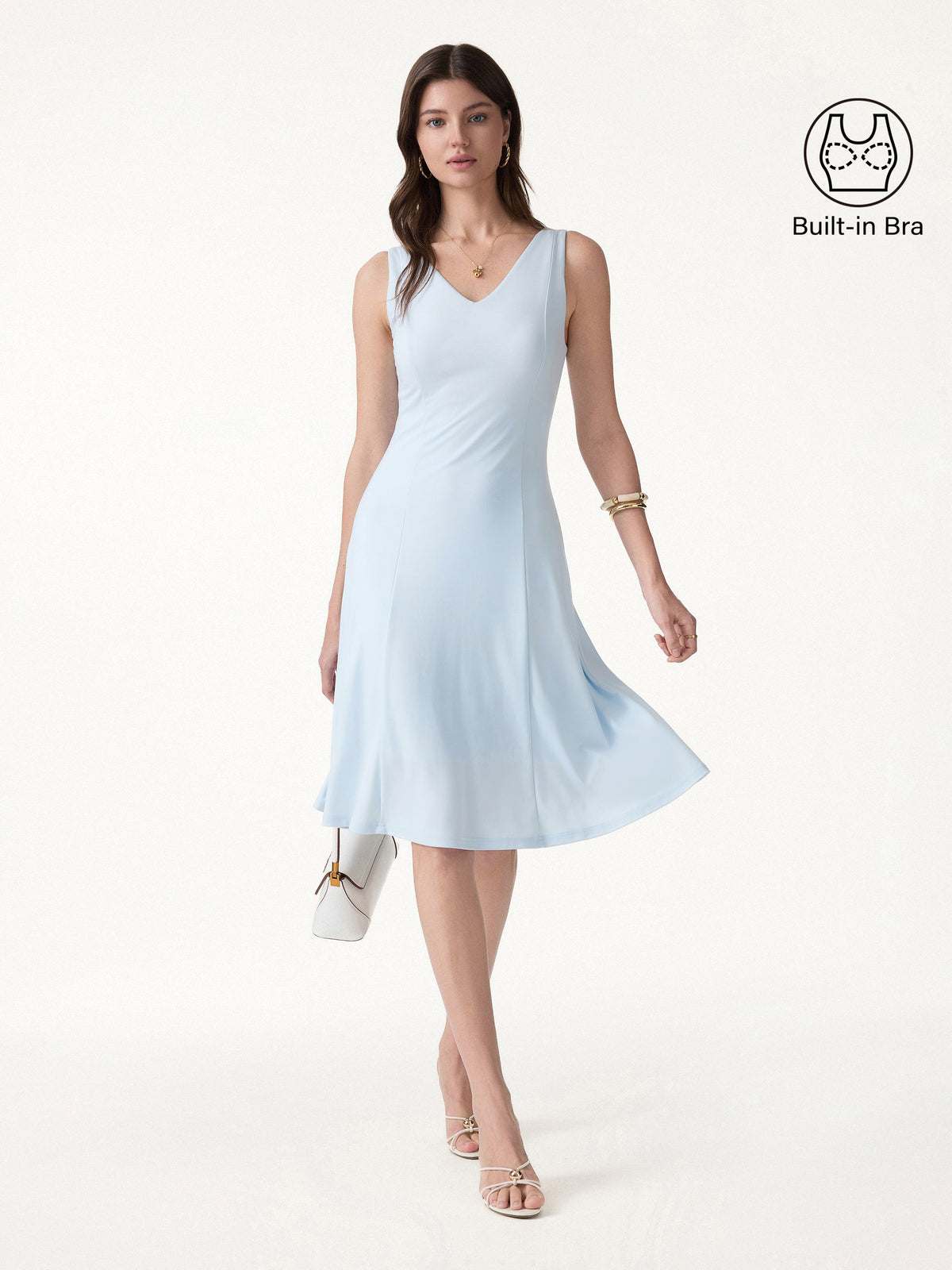 Vestido brami midi línea A de cuello en V, tacto fresco