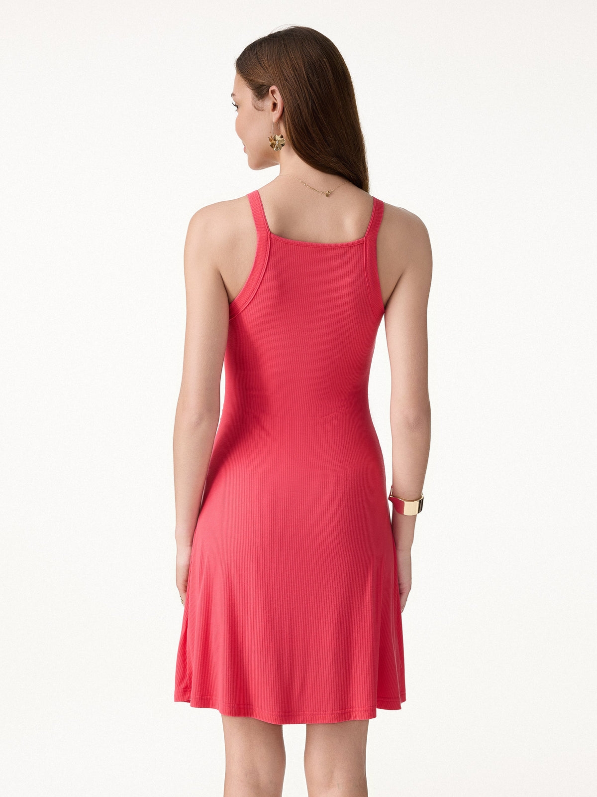 Vestido corto brami de cuello cuadrado fruncido y sensación fresca