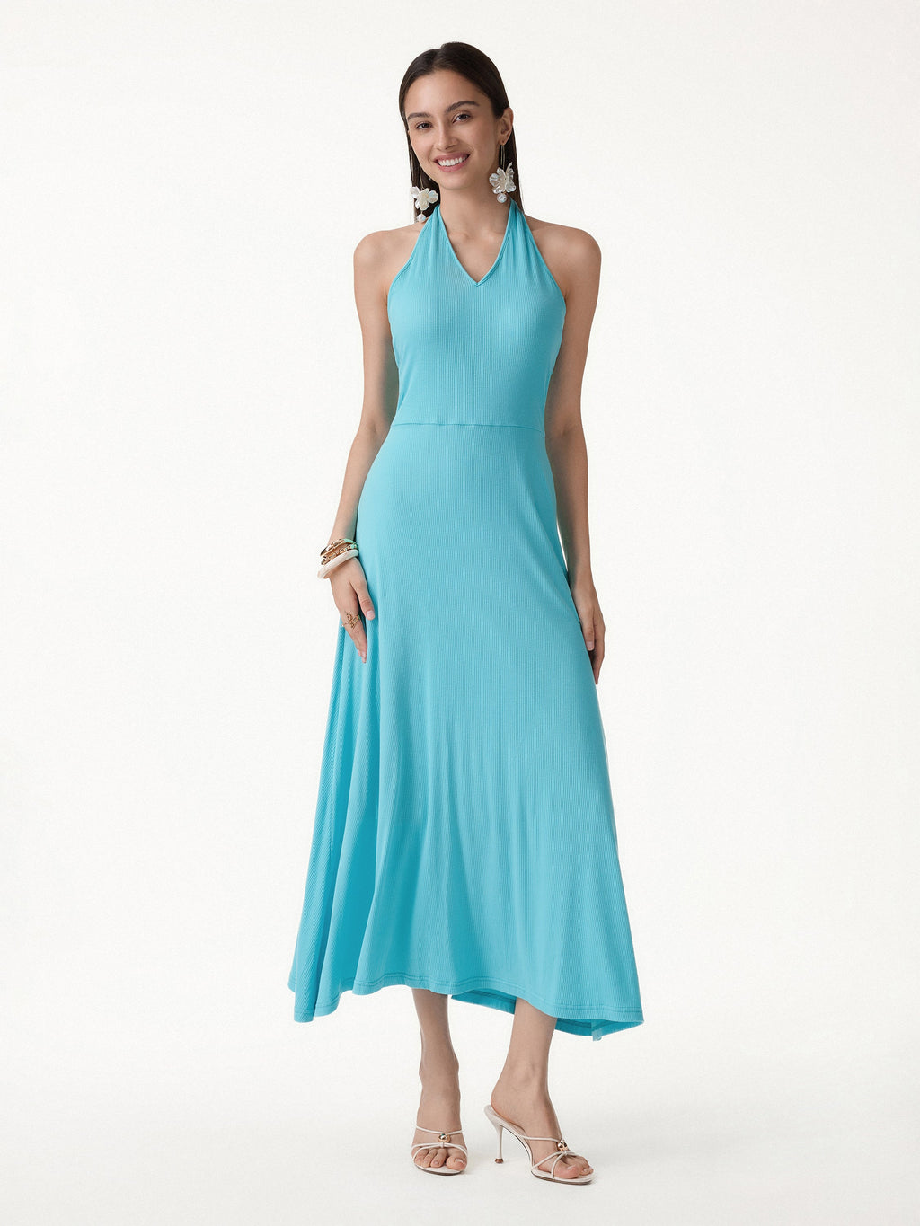 Vestido brami midi línea A de cuello halter, tacto fresco
