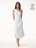 Vestido brami midi de un hombro con fruncido y ribete de encaje